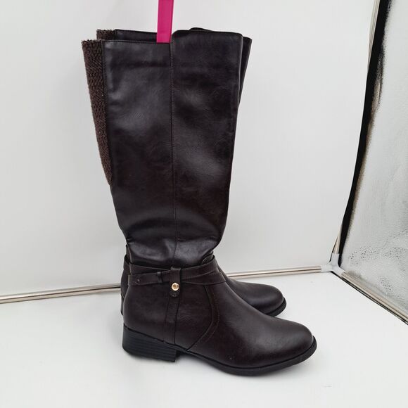 NWOB Life Stride Soft System Knee High Boot Low Heel 8.5 W Brown Inside Zipper - Picture 1 of 9